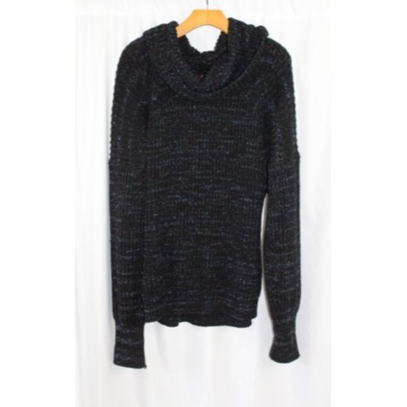 Free People Sweaters - Free People Womens Black Speckled Cowl Neck Chunky Knit Sweater M